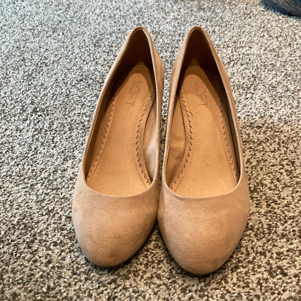 LOFT Tan Heels with Rounded Toe